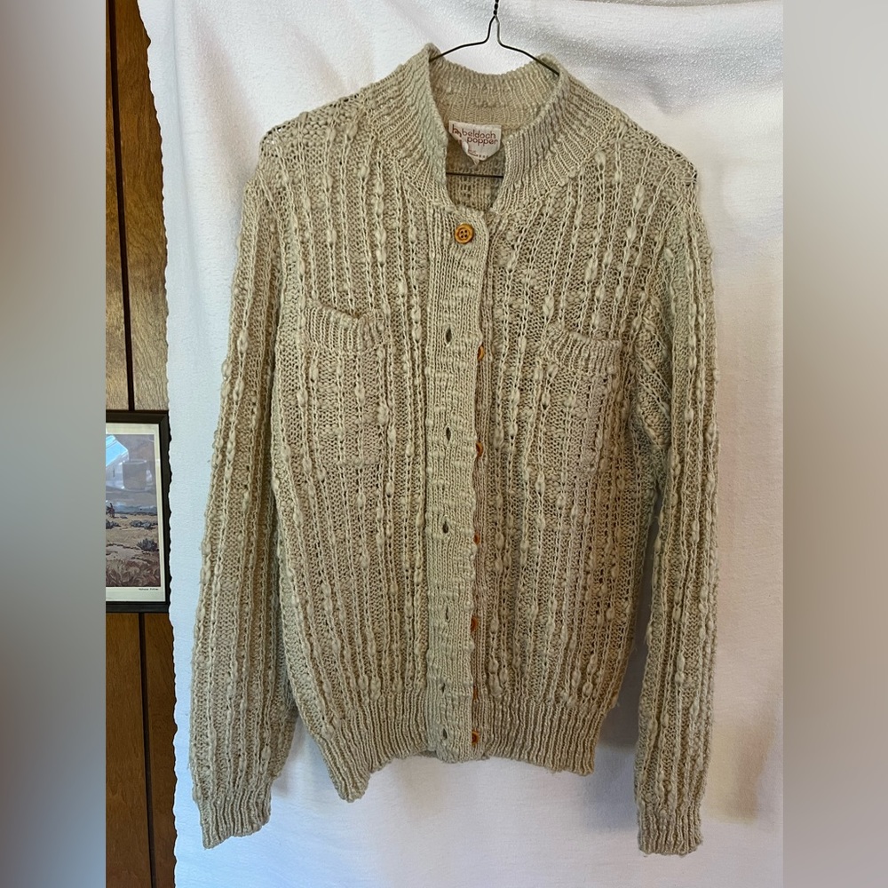 Tan button up sweater, size L
